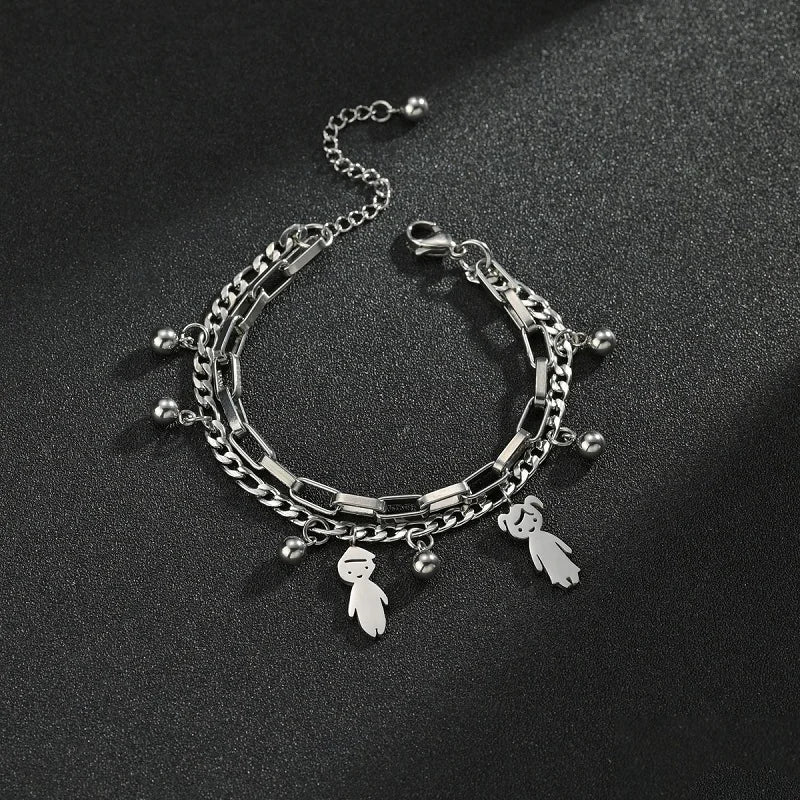 Customized Engraving Name Double Layer Chain Bracelet
