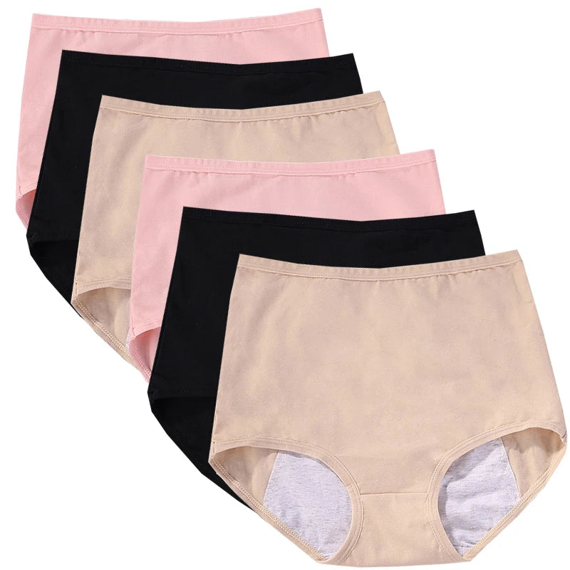 6pcs Girl Menstrual Panties Women's Physiological Briefs Ladies Period Leak Proof Panty High Waist Cotton Underwear