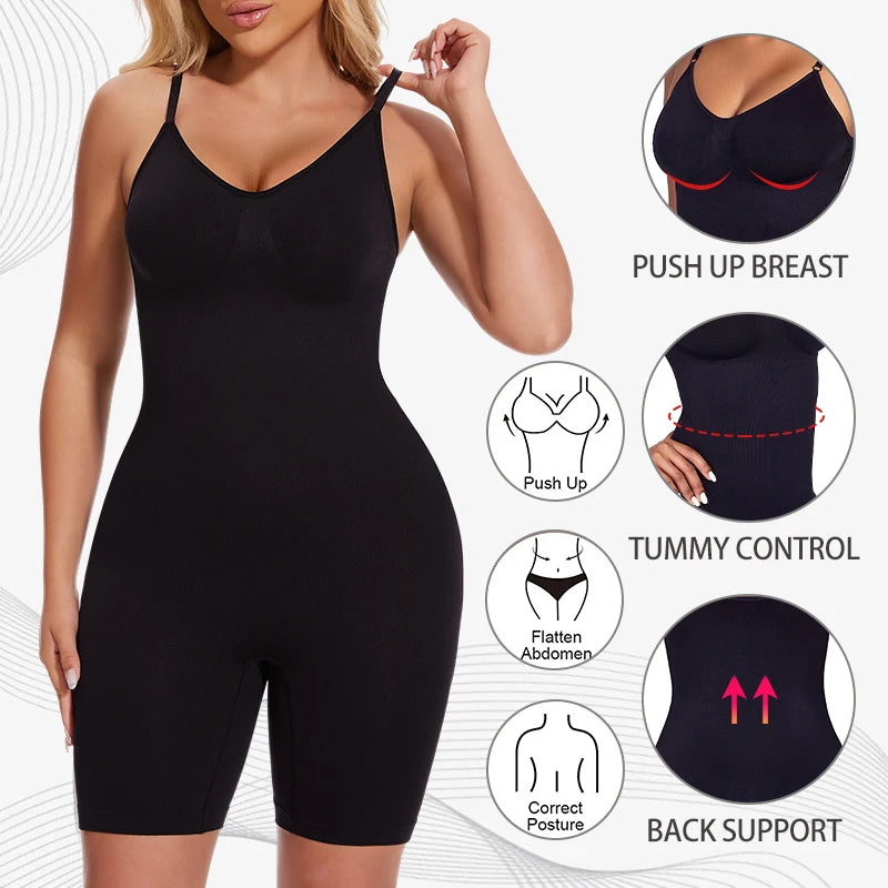 Body moldeador de cuerpo completo para mujer, camiseta sin mangas con control de abdomen, pantalones cortos antirozaduras, entrenador de cintura adelgazante, levantador de glúteos