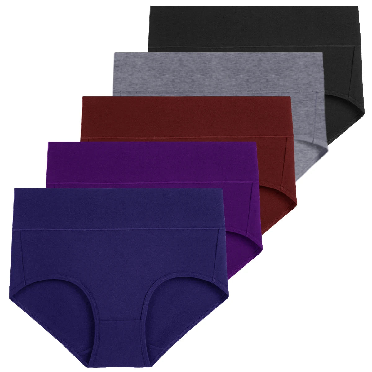 Conjunto de 5 bragas de algodón para mujer, ropa interior sin costuras, cintura alta, cobertura total, transpirables, talla grande