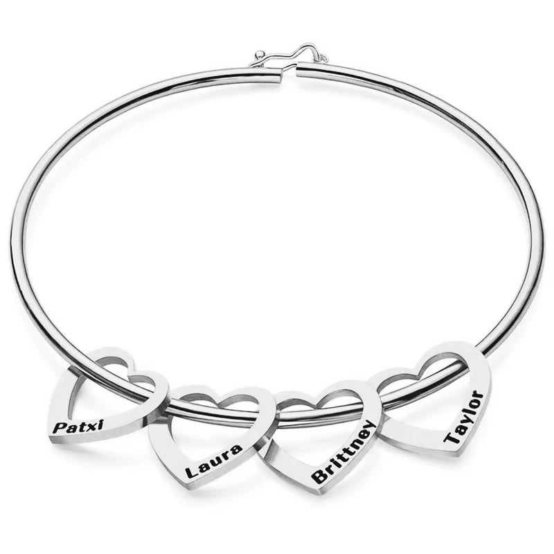 Personalized Women Heart Bracelet Carved Name