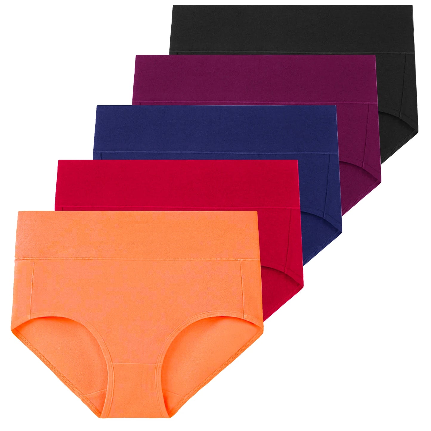 Conjunto de 5 bragas de algodón para mujer, ropa interior sin costuras, cintura alta, cobertura total, transpirables, talla grande