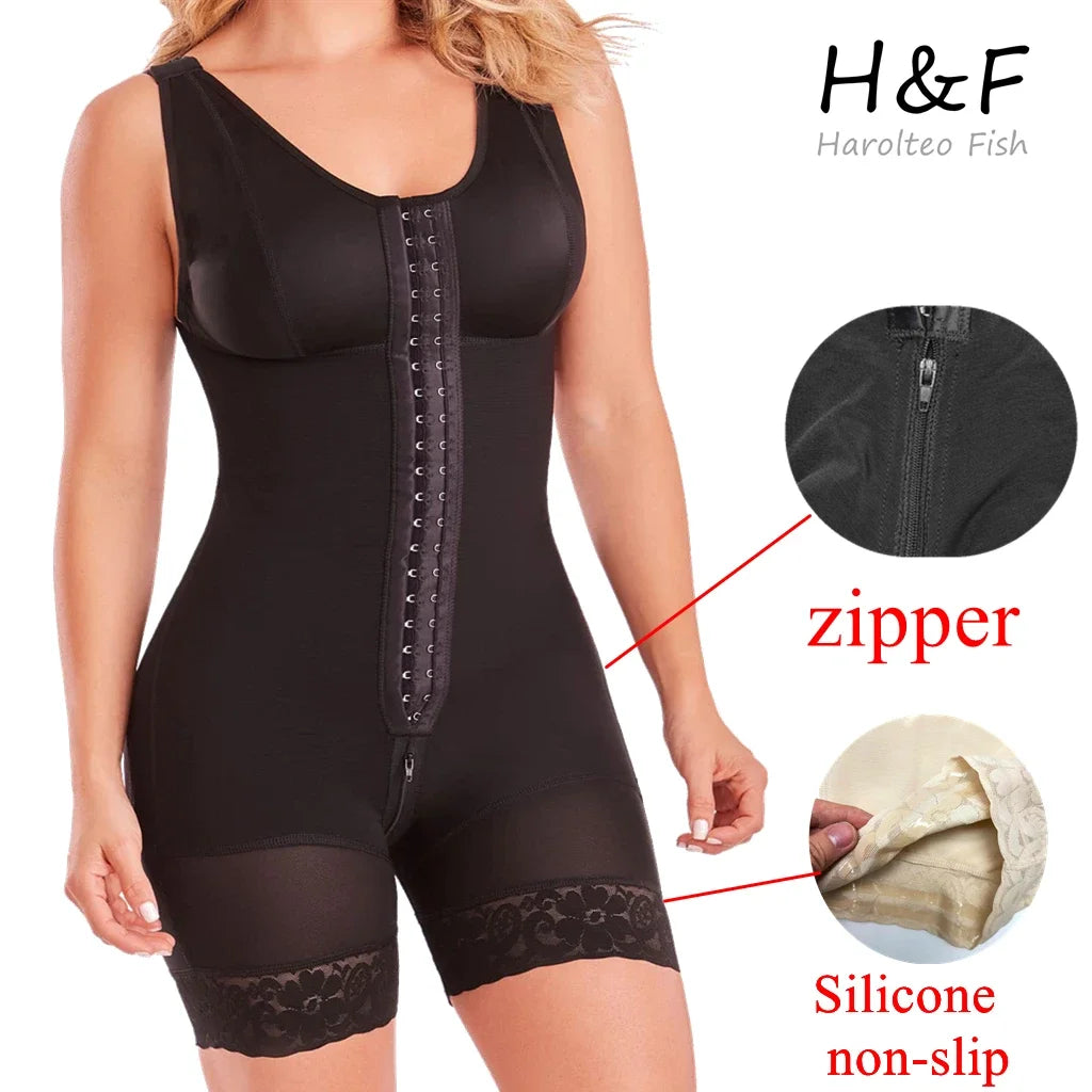 Faja moldeadora de cuerpo completo de alta compresión con broches para el busto, adelgazante posparto, faja abdominal, fajas colombianas