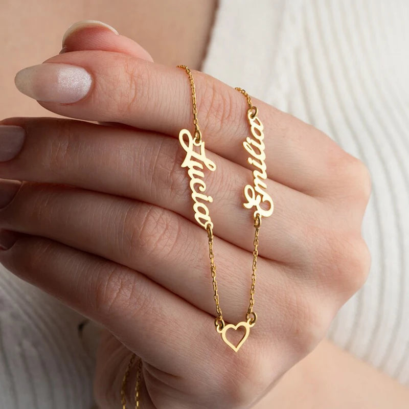 Personalized Custom Multiple Names Heart Necklace Stianless Steel Custom Couple Kids Name Necklace