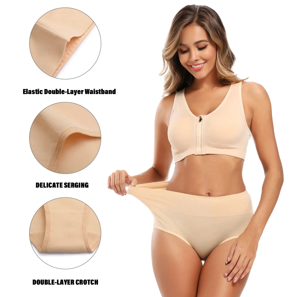 Conjunto de 5 bragas de algodón para mujer, ropa interior sin costuras, cintura alta, cobertura total, transpirables, talla grande