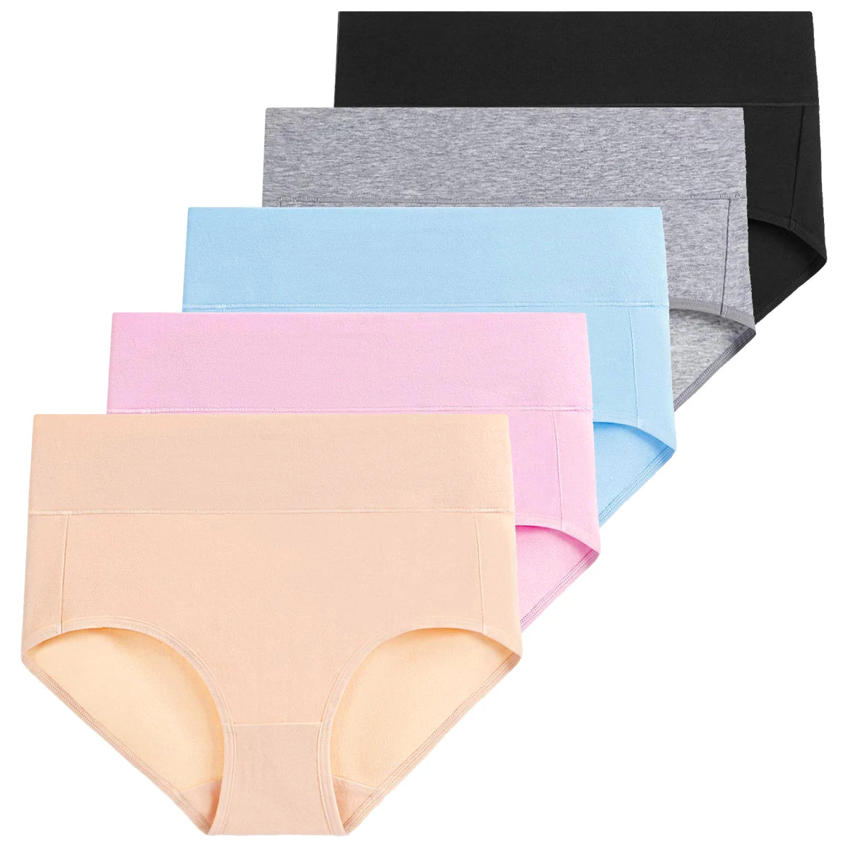 Conjunto de 5 bragas de algodón para mujer, ropa interior sin costuras, cintura alta, cobertura total, transpirables, talla grande
