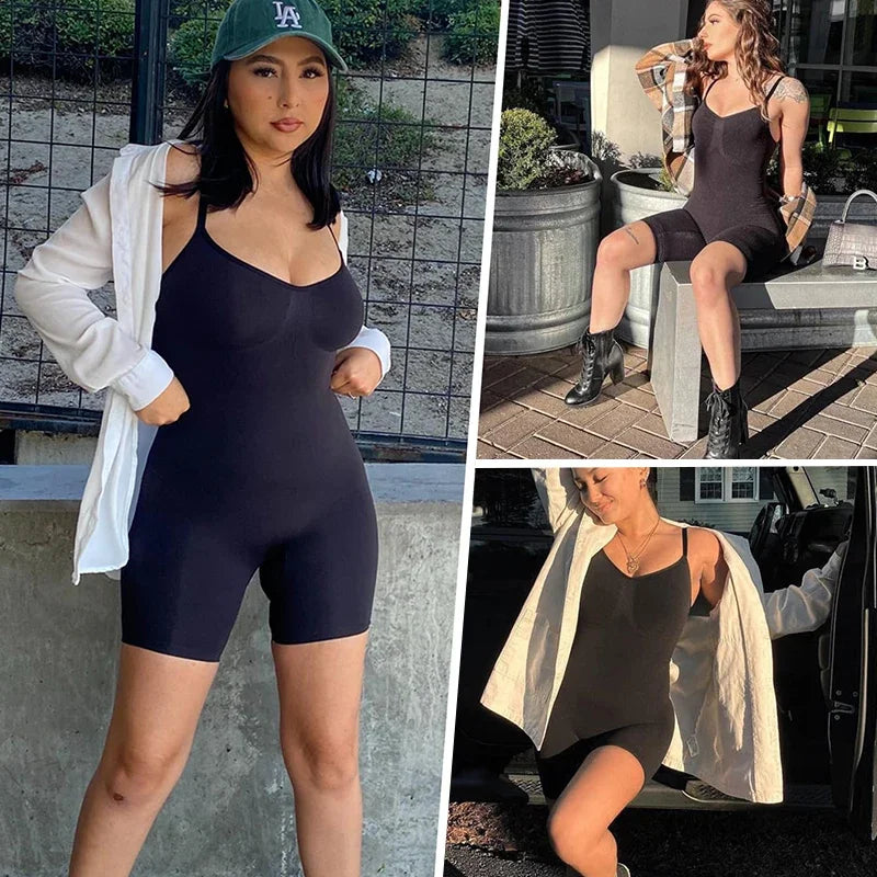 Body moldeador de cuerpo completo para mujer, camiseta sin mangas con control de abdomen, pantalones cortos antirozaduras, entrenador de cintura adelgazante, levantador de glúteos