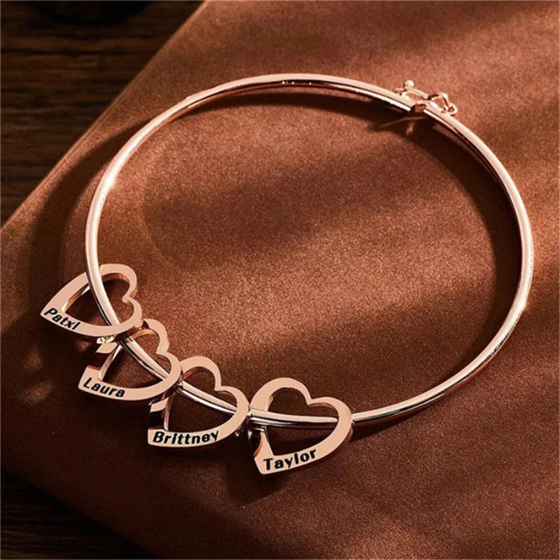 Personalized Women Heart Bracelet Carved Name