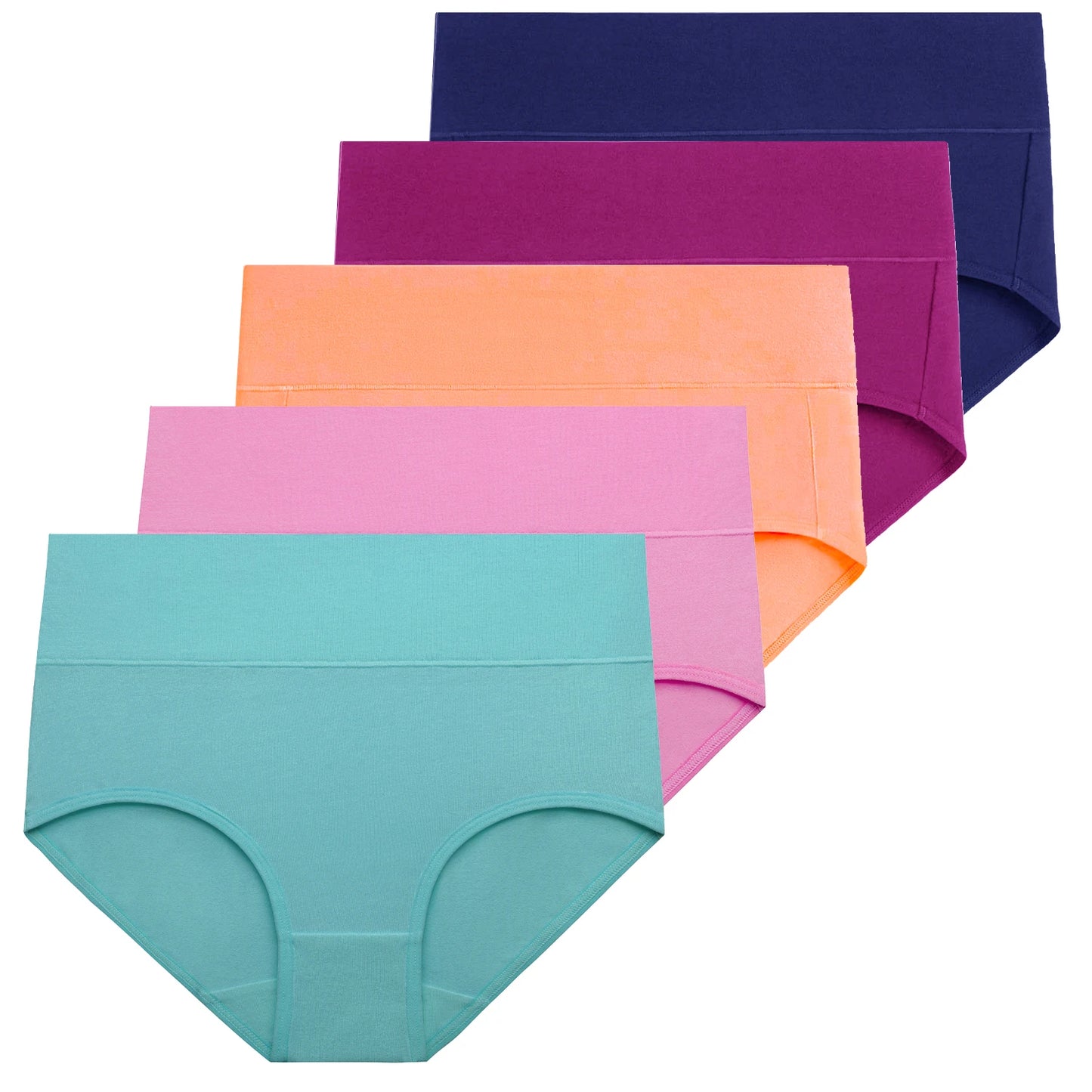 Conjunto de 5 bragas de algodón para mujer, ropa interior sin costuras, cintura alta, cobertura total, transpirables, talla grande