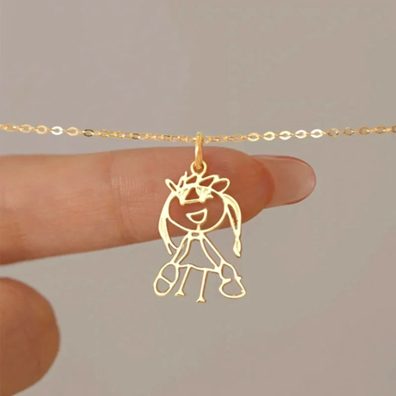 Personalized Children's Drawing Necklace Stainless Steel