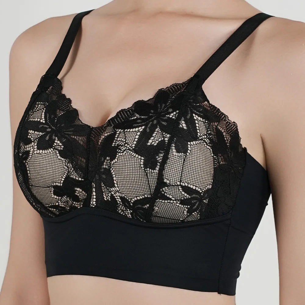 Sujetador de copa completa, fino y sexy, talla grande, ajustable, sin aros, con encaje, para mujer, con cobertura para el pecho