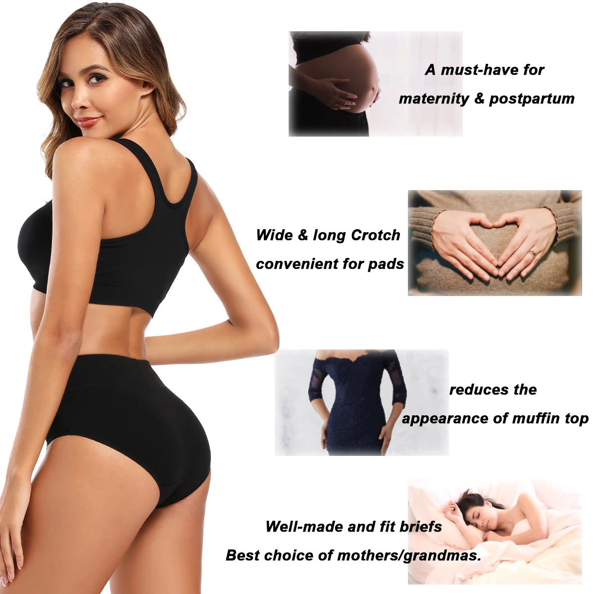 Conjunto de 5 bragas de algodón para mujer, ropa interior sin costuras, cintura alta, cobertura total, transpirables, talla grande