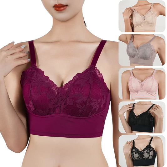 Sujetador de copa completa, fino y sexy, talla grande, ajustable, sin aros, con encaje, para mujer, con cobertura para el pecho
