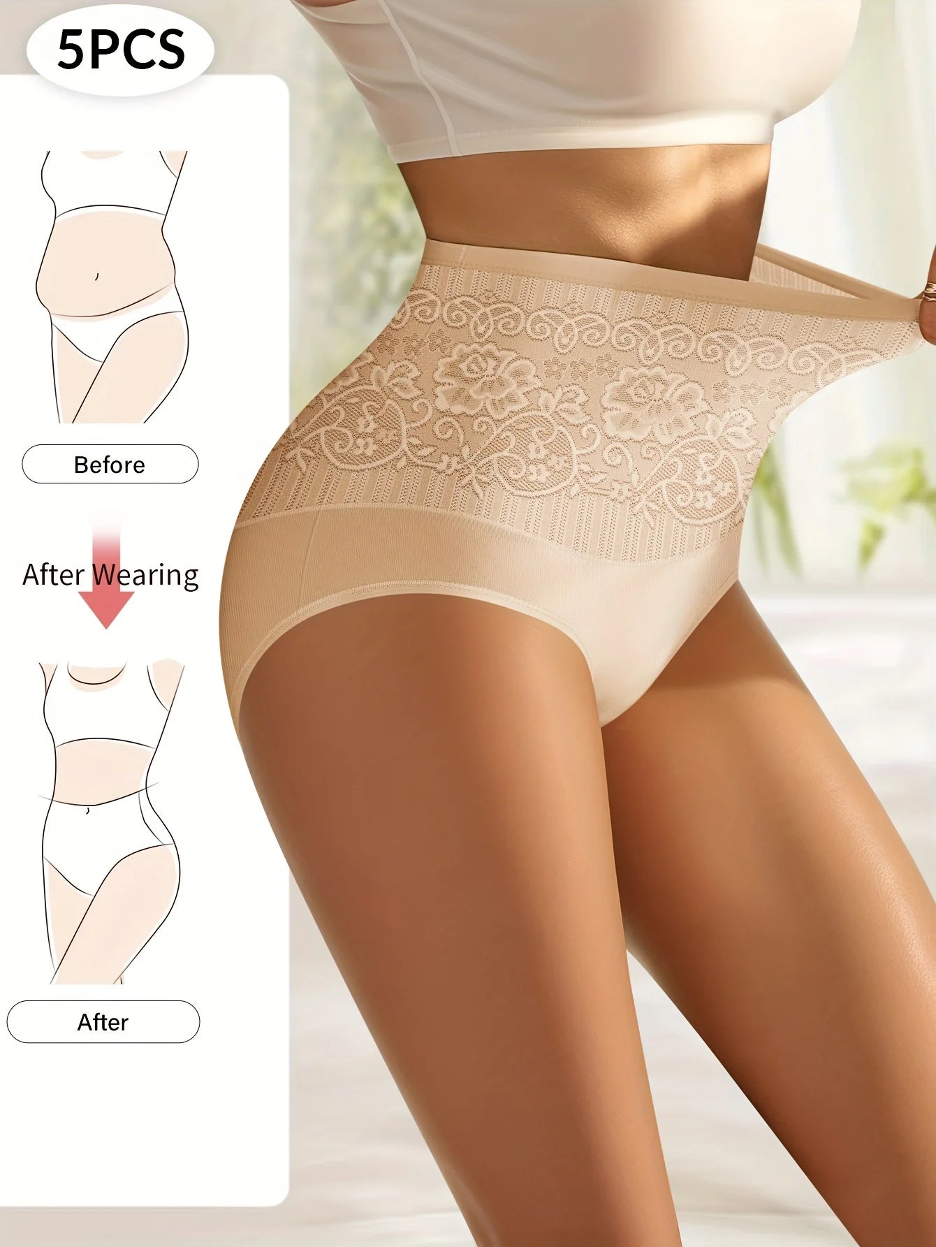 5 Pairs High Waisted Tummy Tuck Women's Panties