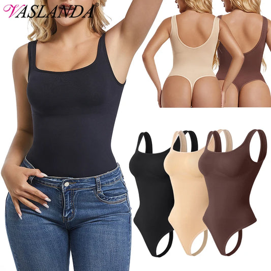 Bodys para mujer, moldeador de abdomen, sin costuras, con cuello cuadrado, tanga, moldeador esculpidor, camiseta sin mangas, mono