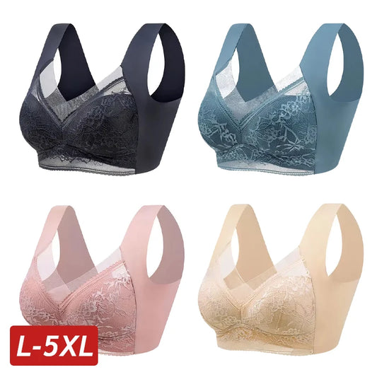 Sujetador push up de seda helada para mujer, sin costuras, de encaje, sin aros, talla grande, lencería, ropa interior, 15019