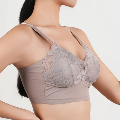 Sujetador de copa completa, fino y sexy, talla grande, ajustable, sin aros, con encaje, para mujer, con cobertura para el pecho