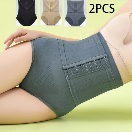 2pcs Women High Waist Shaping Briefs Buckle adjustment