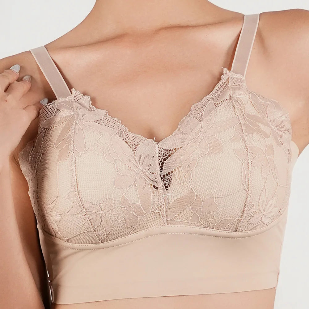 Sujetador de encaje sexy de talla grande para mujer, cómodo, transpirable, con espalda descubierta, ropa interior deportiva sin costuras, bralette con pecho fruncido.