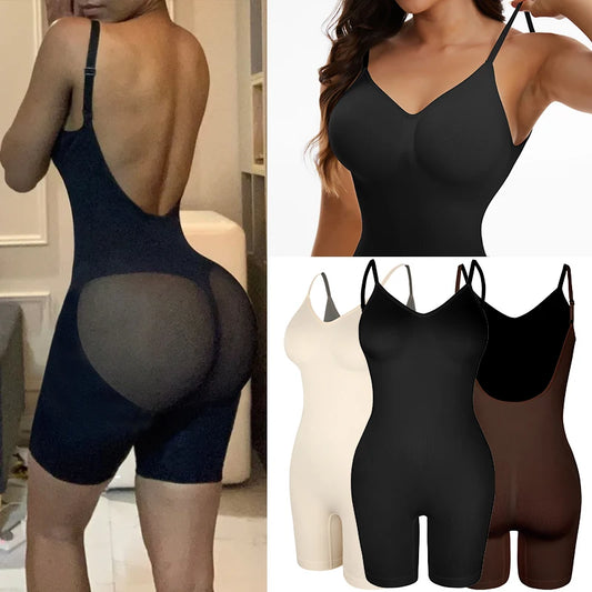 Body sin costuras para mujer, faja moldeadora adelgazante con tirantes, ropa interior moldeadora de cintura baja, sin espalda, fajas colombianas sexys