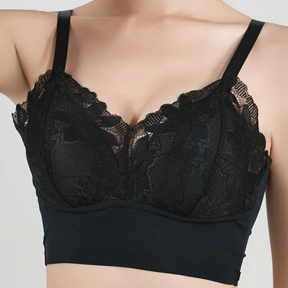 Sujetador de copa completa, fino y sexy, talla grande, ajustable, sin aros, con encaje, para mujer, con cobertura para el pecho