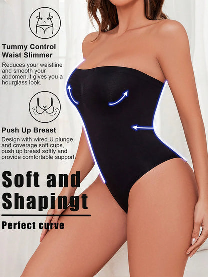 Seamless Plus Size Shapewear Tummy Control Waist Trainer Strapless Bodysuit for Dresses Bodysuit Women