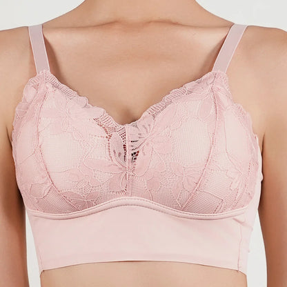 Sujetador de encaje sexy de talla grande para mujer, cómodo, transpirable, con espalda descubierta, ropa interior deportiva sin costuras, bralette con pecho fruncido.