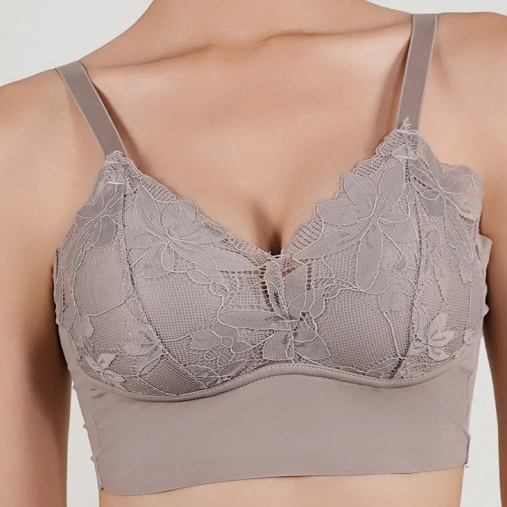 Sujetador de copa completa, fino y sexy, talla grande, ajustable, sin aros, con encaje, para mujer, con cobertura para el pecho