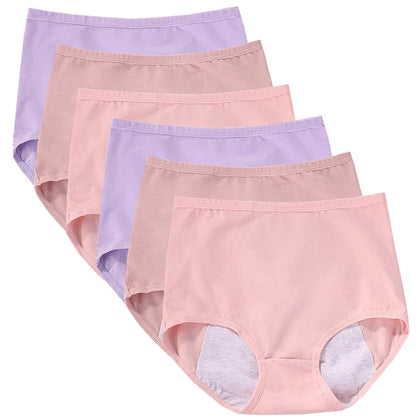 6 braguitas menstruales para niña, braguitas fisiológicas para mujer, bragas antifugas para la menstruación, ropa interior de algodón de cintura alta.