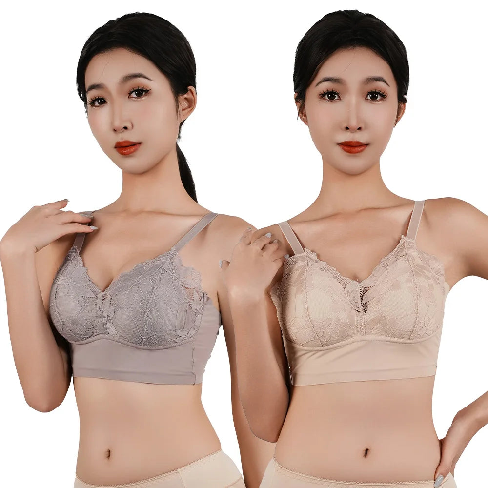 Sujetador de copa completa, fino y sexy, talla grande, ajustable, sin aros, con encaje, para mujer, con cobertura para el pecho