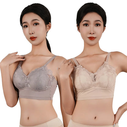 Sujetador de copa completa, fino y sexy, talla grande, ajustable, sin aros, con encaje, para mujer, con cobertura para el pecho