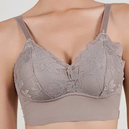 Sujetador de encaje sexy de talla grande para mujer, cómodo, transpirable, con espalda descubierta, ropa interior deportiva sin costuras, bralette con pecho fruncido.
