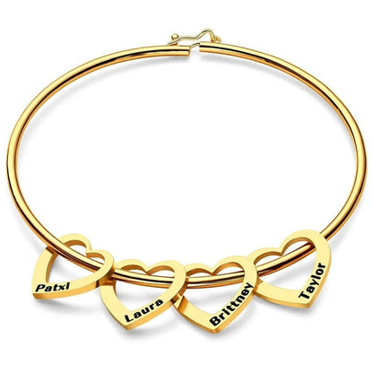 Personalized Women Heart Bracelet Carved Name