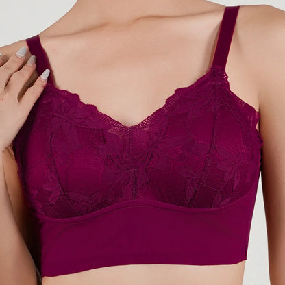 Sujetador de copa completa, fino y sexy, talla grande, ajustable, sin aros, con encaje, para mujer, con cobertura para el pecho
