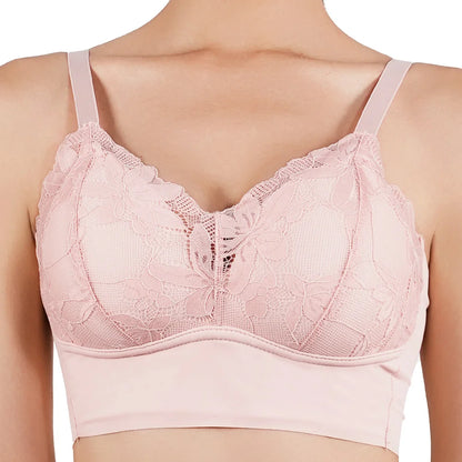 Sujetador de copa completa, fino y sexy, talla grande, ajustable, sin aros, con encaje, para mujer, con cobertura para el pecho