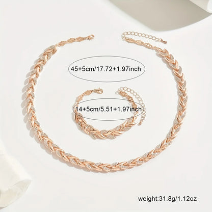 2PCS Elegant Design Glass Rhinestone Chain Fish Tail Necklace with Matching Bracelet for Women Luxury Jewelry Set Fashion Style