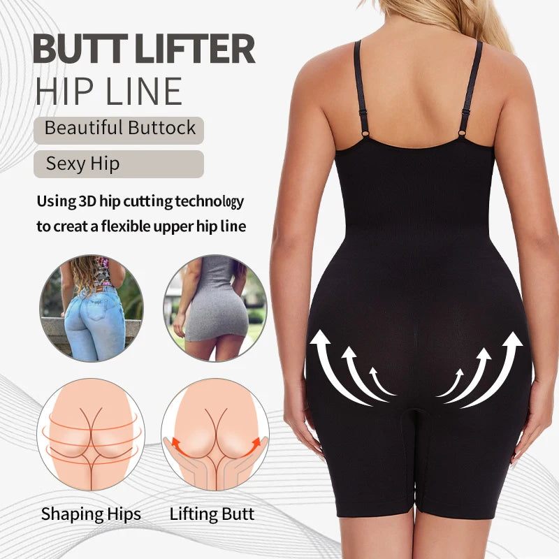 Body moldeador de cuerpo completo para mujer, camiseta sin mangas con control de abdomen, pantalones cortos antirozaduras, entrenador de cintura adelgazante, levantador de glúteos