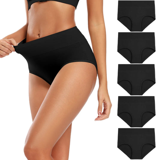 Conjunto de 5 bragas de algodón para mujer, ropa interior sin costuras, cintura alta, cobertura total, transpirables, talla grande