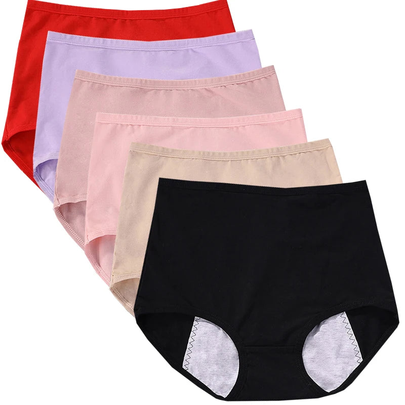 6 braguitas menstruales para niña, braguitas fisiológicas para mujer, bragas antifugas para la menstruación, ropa interior de algodón de cintura alta.