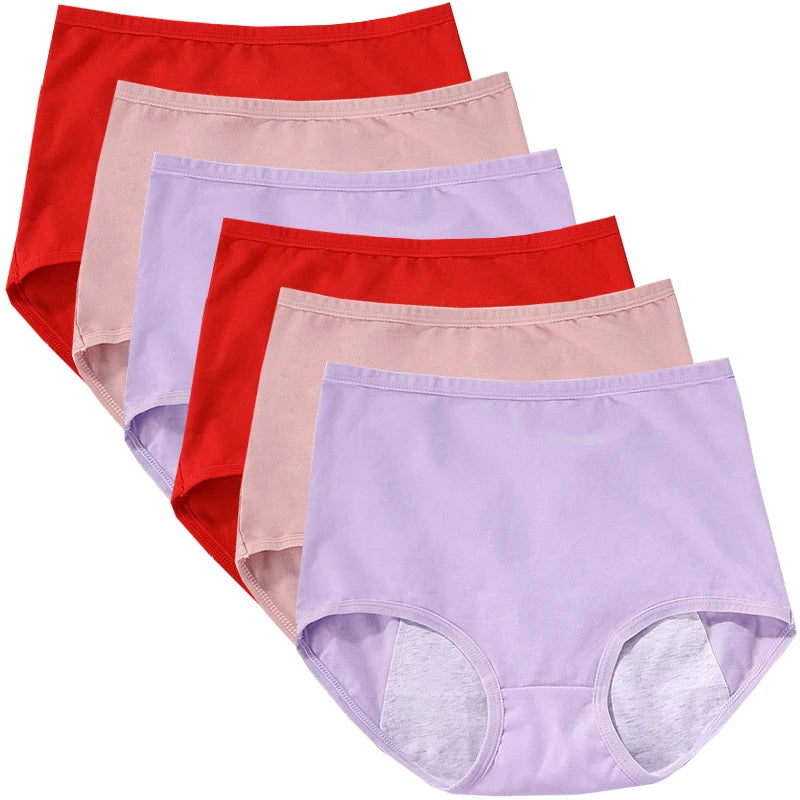 6 braguitas menstruales para niña, braguitas fisiológicas para mujer, bragas antifugas para la menstruación, ropa interior de algodón de cintura alta.