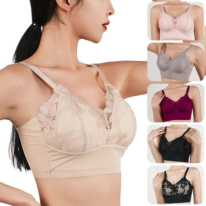 Sujetador de encaje sexy de talla grande para mujer, cómodo, transpirable, con espalda descubierta, ropa interior deportiva sin costuras, bralette con pecho fruncido.