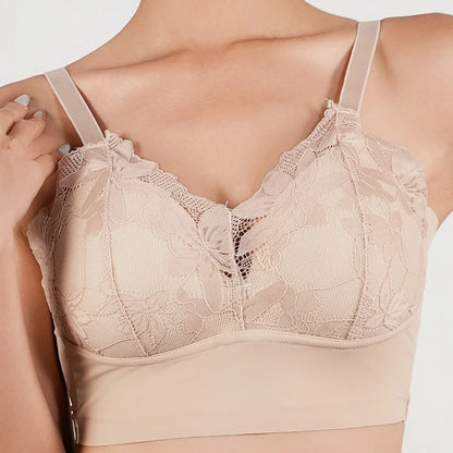 Sujetador de copa completa, fino y sexy, talla grande, ajustable, sin aros, con encaje, para mujer, con cobertura para el pecho