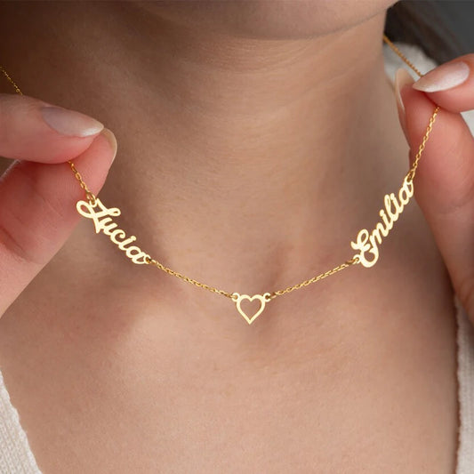 Personalized Custom Multiple Names Heart Necklace Stianless Steel Custom Couple Kids Name Necklace