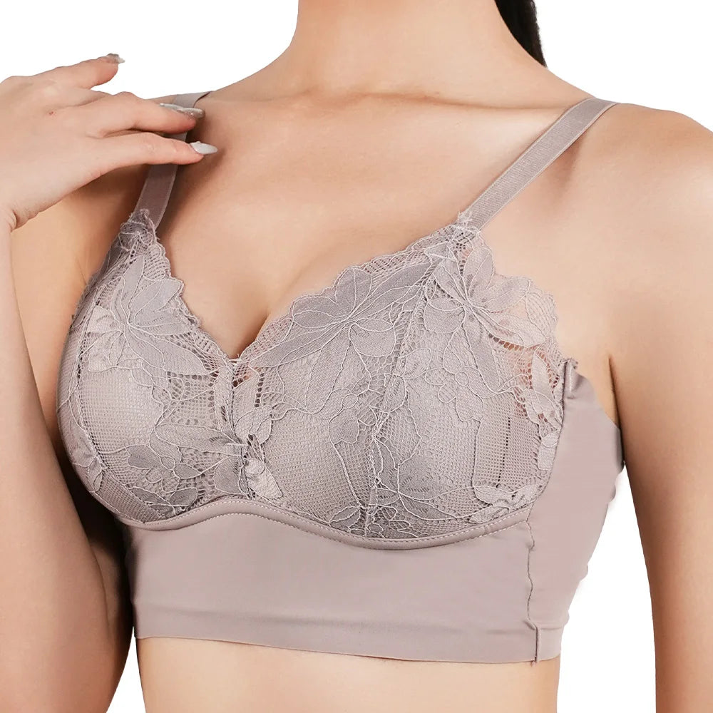 Sujetador de encaje sexy de talla grande para mujer, cómodo, transpirable, con espalda descubierta, ropa interior deportiva sin costuras, bralette con pecho fruncido.