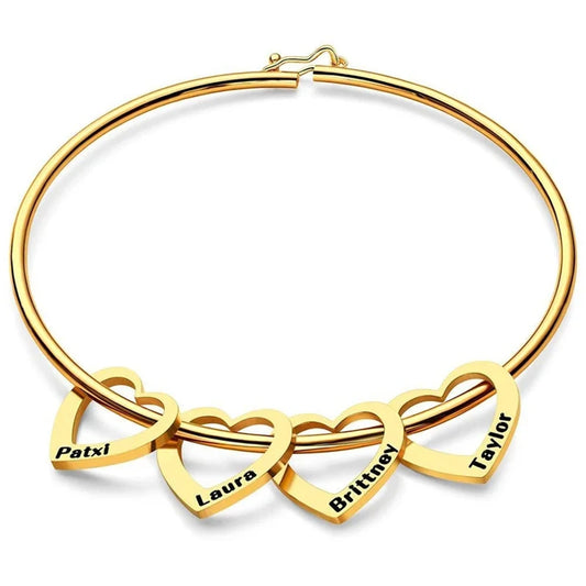 Personalized Women Heart Bracelet Carved Name